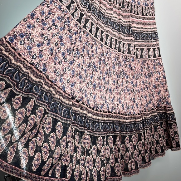 Chaps Floral Paisley Plisse Midi Skirt Bohemian Full Tiered Ruffled Size S - Picture 4 of 9